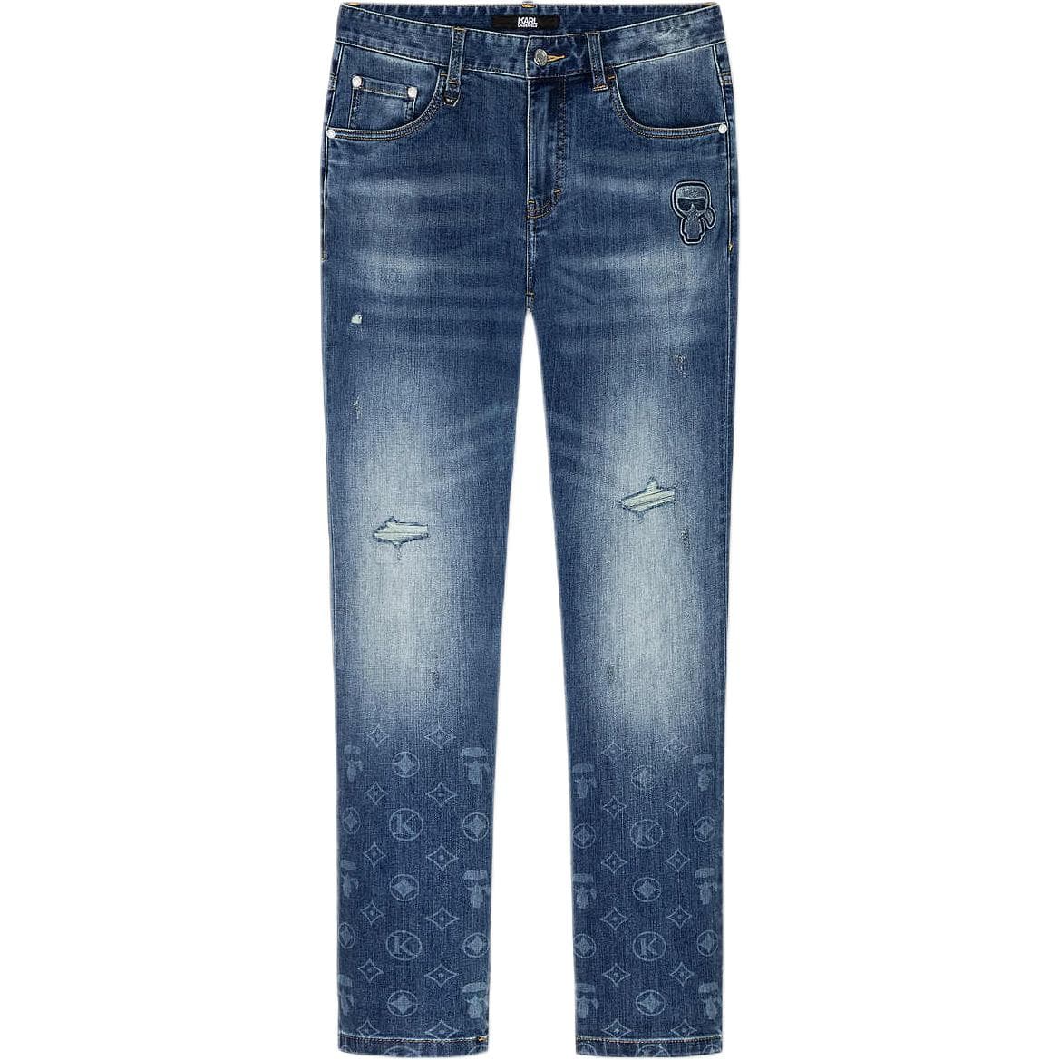 Штаны KARL LAGERFELFELD / Karl Lagerfeld Jeans Городские уличные джинсы прямой крой без эластичности на молнии мужские синие - изображение 1