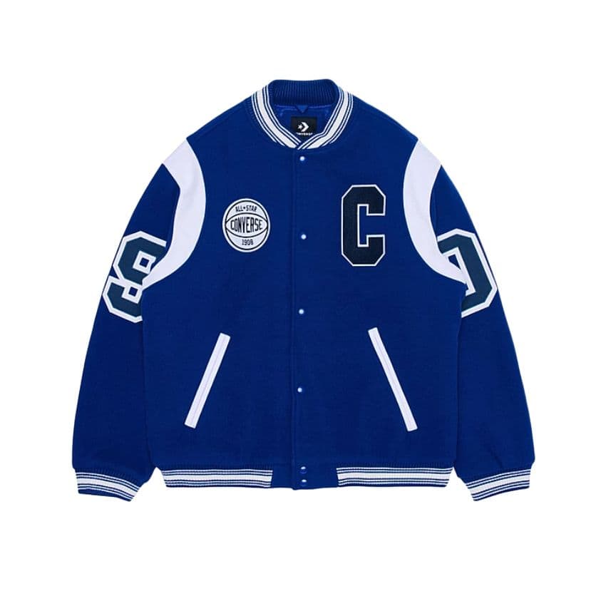 Бомбер Converse LUXE VARSITY JACKET Бейсбольная куртка Длинный рукав Мужской Синий - изображение 1