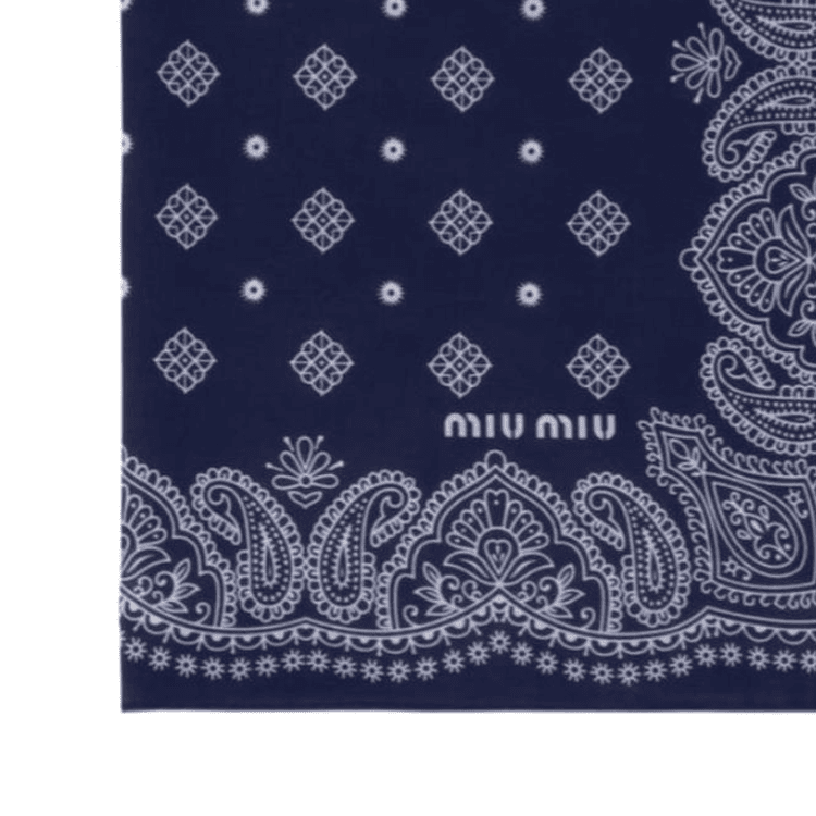 Платок MIU MIU Оригинальный дизайн Поплин Платки Женские Синие - изображение 2