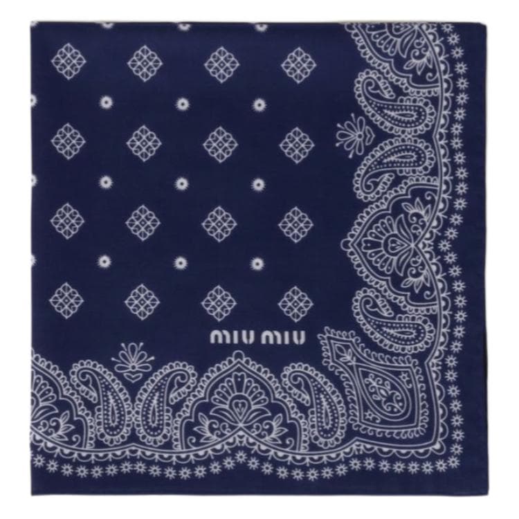 Платок MIU MIU Оригинальный дизайн Поплин Платки Женские Синие - изображение 1