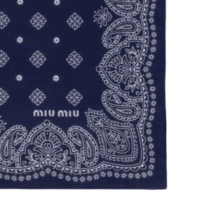 Платок MIU MIU Оригинальный дизайн Поплин Платки Женские Синие - изображение 3