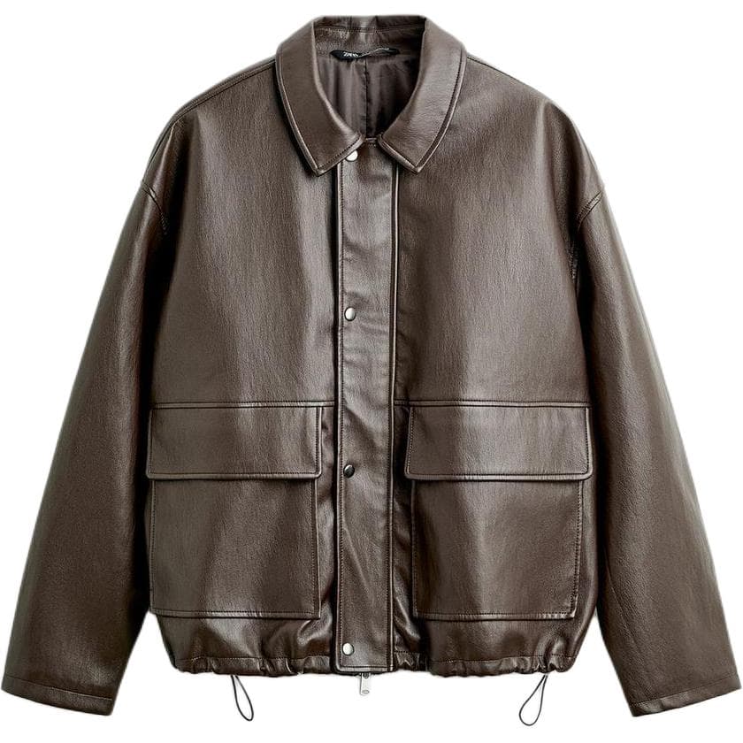 Кожаная куртки ZARA Кожаная куртка мужская коричневого цвета - изображение 1
