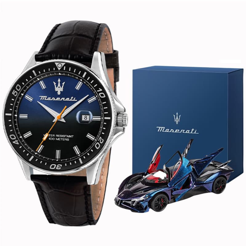 Механические часы Maserati SFIDA Часы на запястье Кварцевый механизм Кожаный ремешок 44 мм Синий циферблат Мужские часы - изображение 1