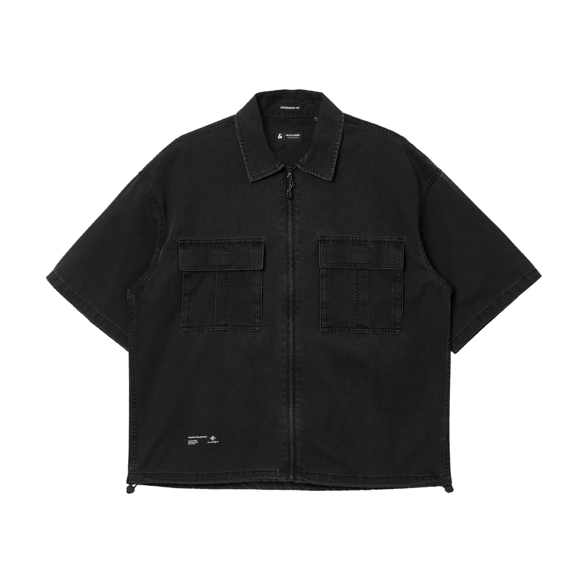 Рубашка JACK&JONES Американский винтаж модный свободный покрой текстура модный и крутой уличный роскошная уличная одежда рубашки с коротким рукавом мужской E02 темно-серый деним - изображение 1
