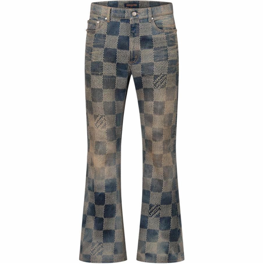 Штаны Louis Vuitton FW24 Washed Logo Flared Jeans Blue - изображение 1