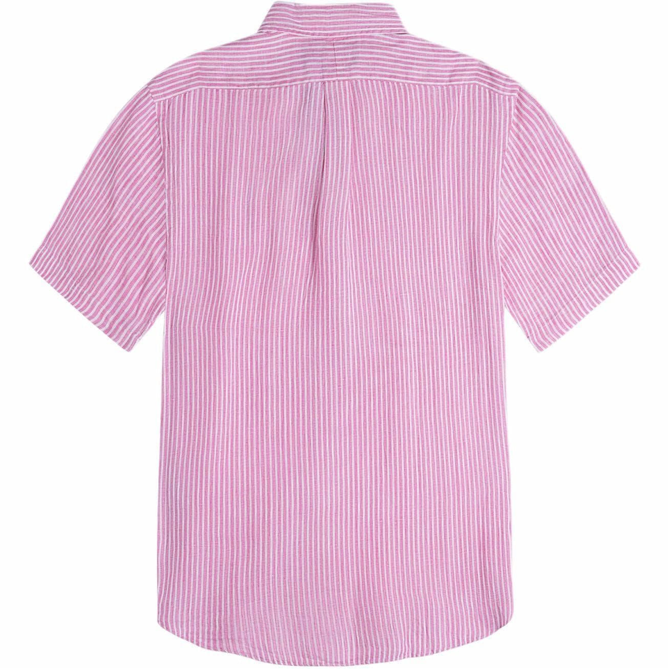 Рубашка Polo Ralph Lauren Striped Pony Logo Linen Shirt Pink — фото 2