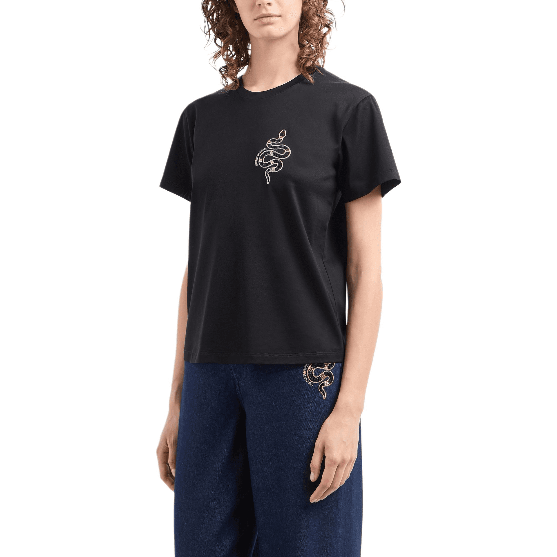 Футболка EMPORIO ARMANI SS25 С принтом логотипа круглый вырез короткая рукавная футболка черная - изображение 1
