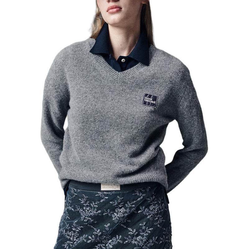 Кардиган MARDI MERCREDI FW24 Енот Смешанный V-образный Квадратный Логотип Лак Уголь Свитер Женский Угольно-серый - изображение 1
