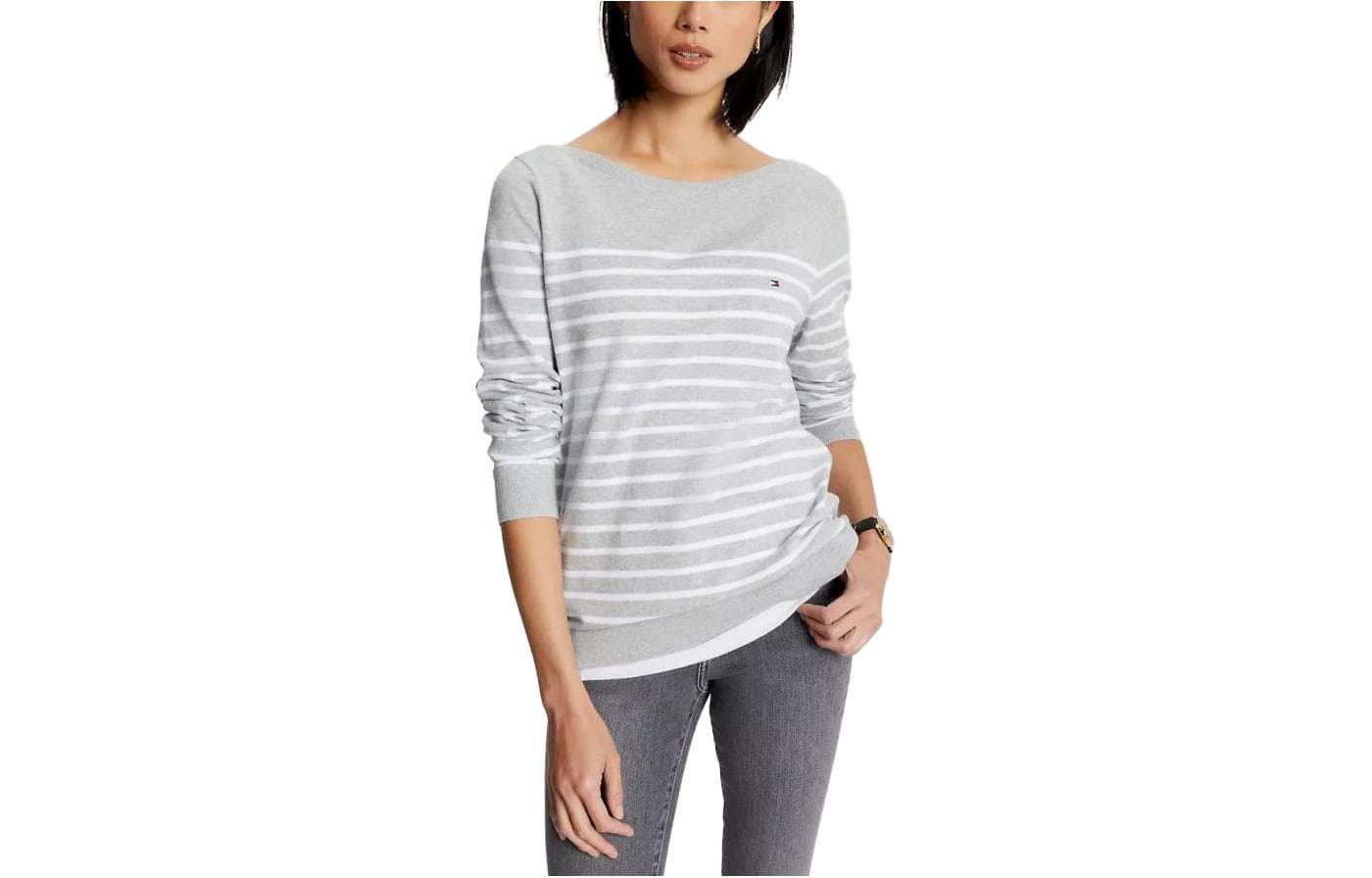 Кардиган Tommy Hilfiger Grey Heather Multi Tommy Hilfiger Stripe Boatneck Sweater - изображение 1