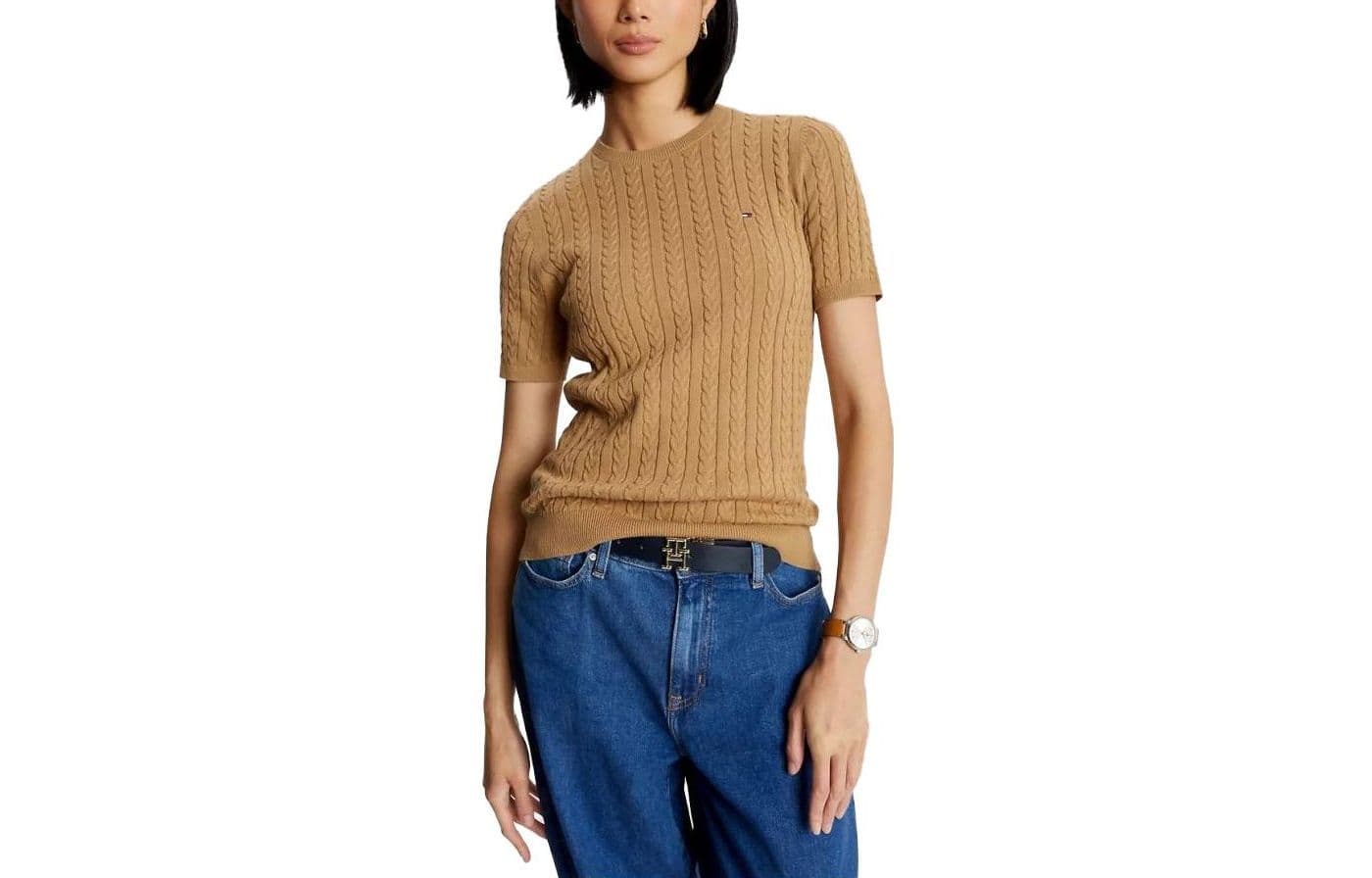Кардиган Tommy Hilfiger Cable Knit Short-Sleeve Sweater Sweaters Pinecone Tan Logo - изображение 1