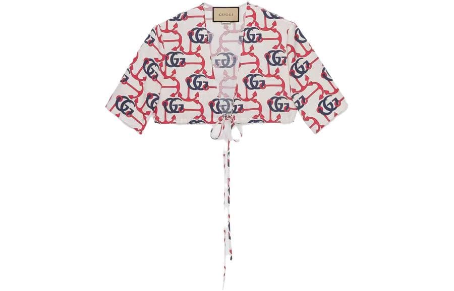 Футболка Gucci Printed Lace-Up Short Sleeve T-Shirt White - изображение 1