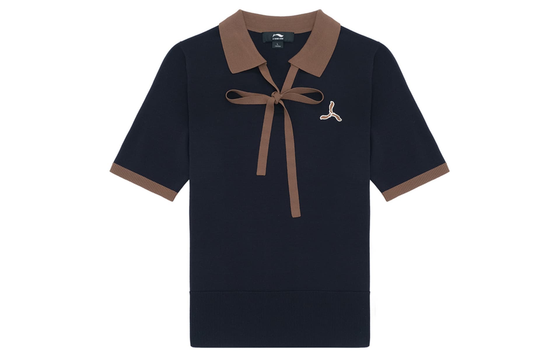 Кофта LI-NING 1990 Classic Series Воротник поло с контрастными вставками Короткий рукав Трикотаж Женский Темно-синий - изображение 1