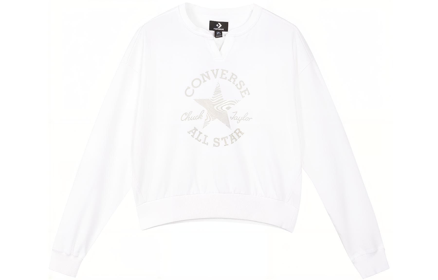 Худи Converse Принт с логотипом Длинный рукав Укороченный V-образный вырез Толстовка Женский Белый - изображение 1