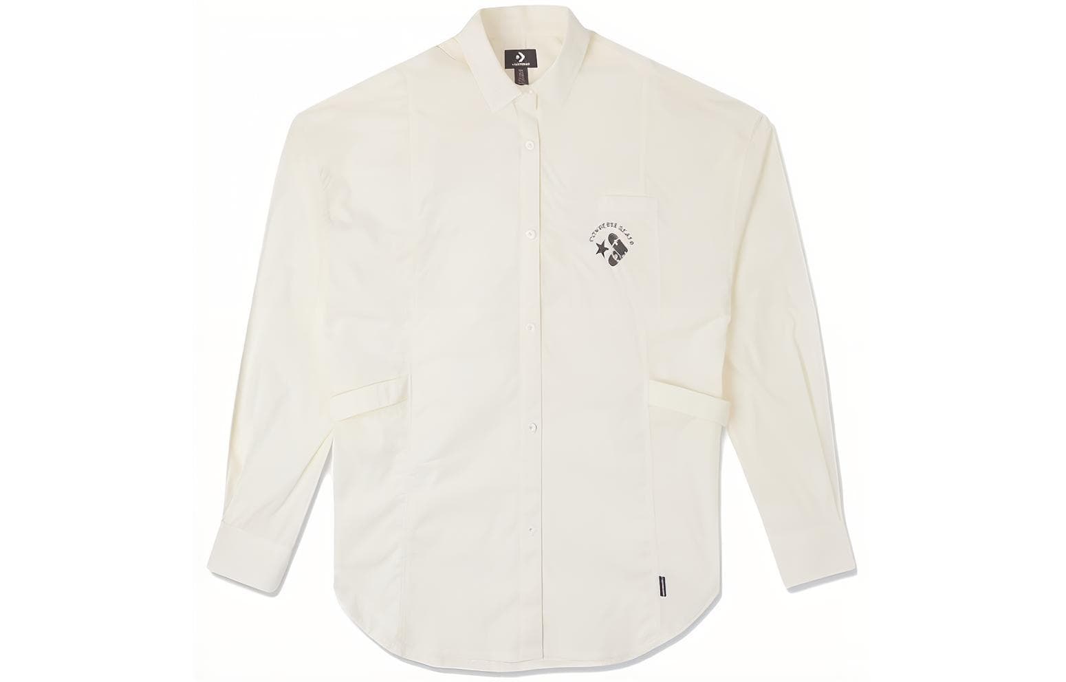 Блузка Converse Shirt Egret Рубашка с длинными рукавами свободного кроя с принтом логотипа Конверс в стиле рабочей одежды, женская, цвет слоновой кости - изображение 1