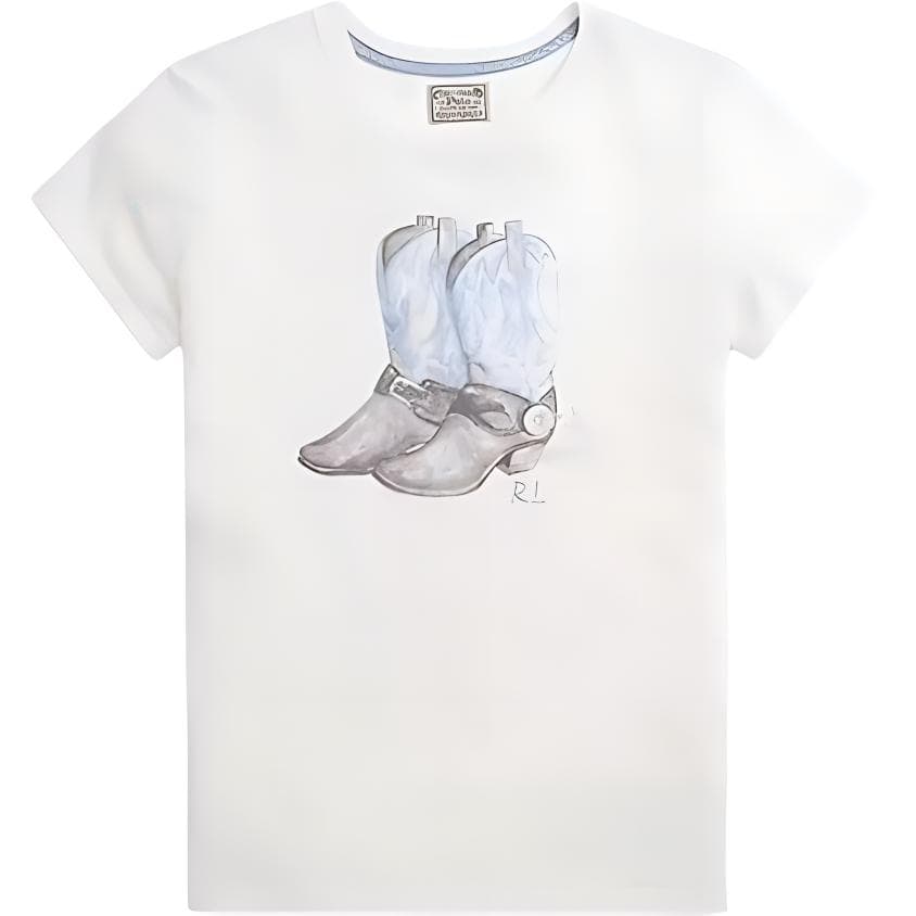 Футболка Polo Ralph Lauren SS24 Ботинки с принтом круглый вырез короткая рукавная рубашка женская белая - изображение 1