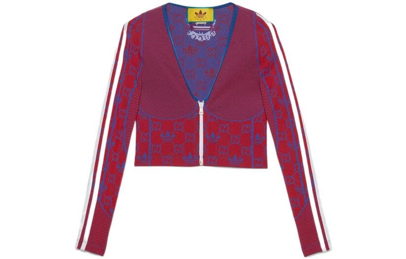 Кофта Gucci x adidas Originals FW22 Logo V-Neck Zip Sweatshirt Red - изображение 1