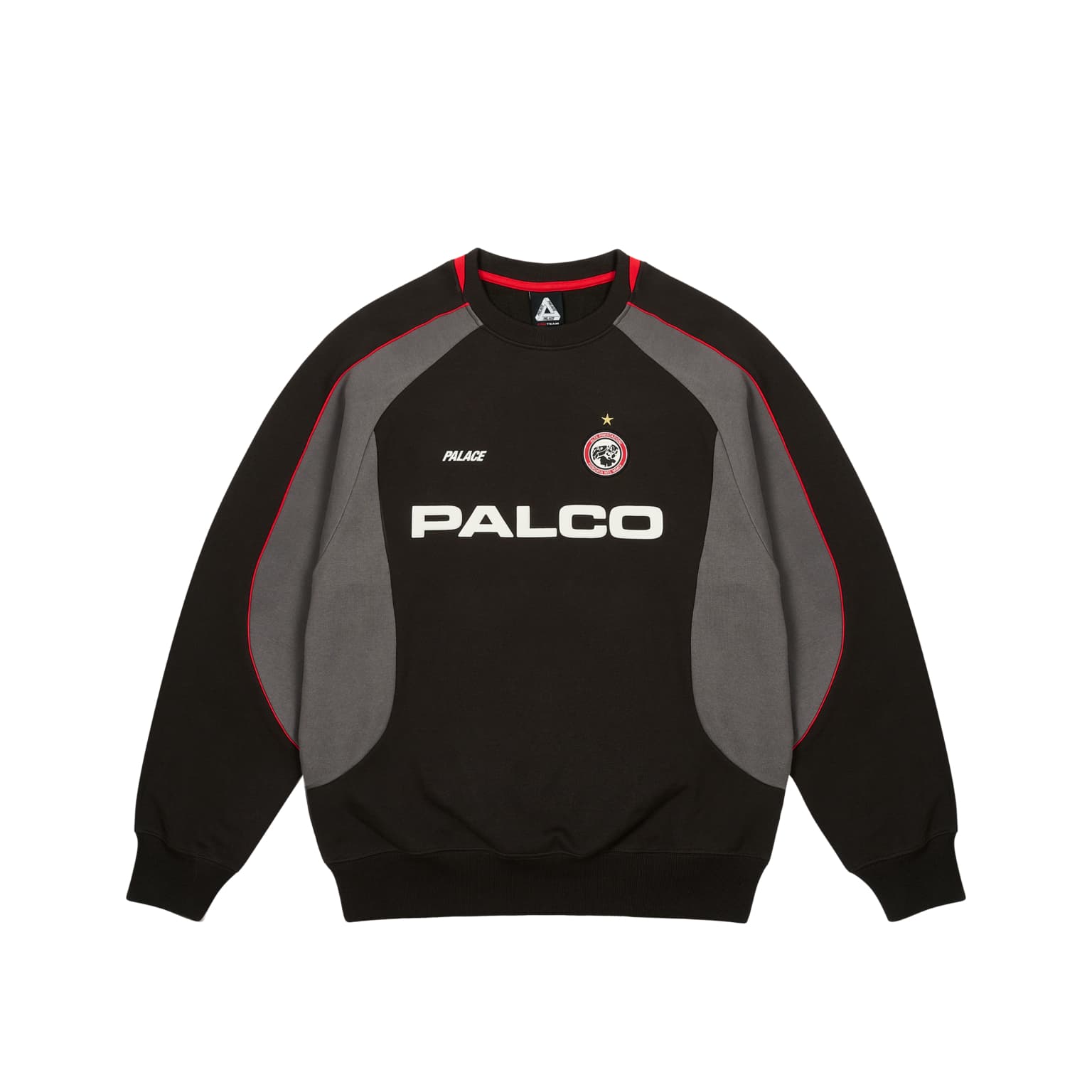 PALACE x SS25 Drop10 PRO TEAM PALCO CREW Футбольные Джерси с круглым вырезом, ребристым краем, цветовой блок, свободный покрой, унисекс, черный - изображение 1