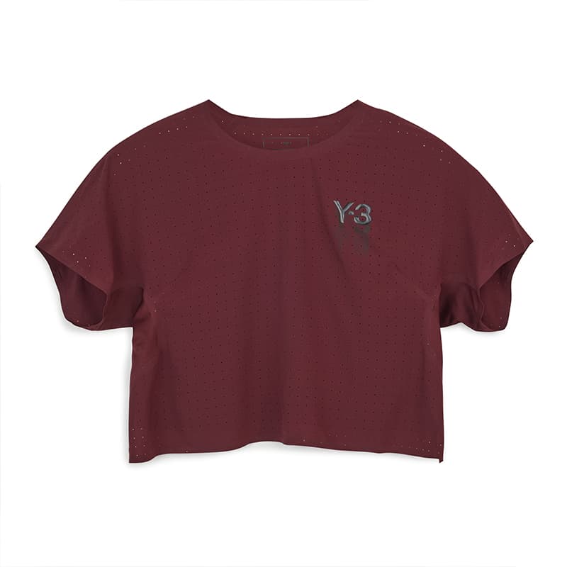 Футболка Y-3 RUN SS TEE Белый укороченный Дышащий Спортивная футболка Женский Бордовый - изображение 1