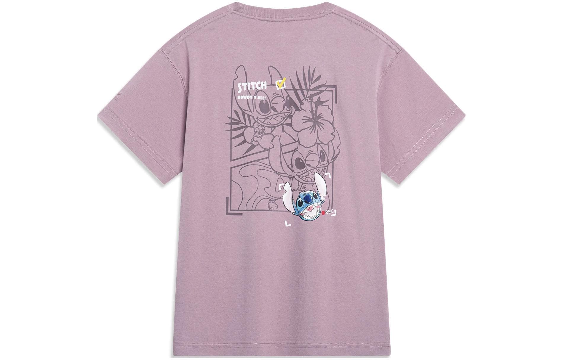 Футболка Li-Ning x Disney Совместная коллекция Stitch Карикатурный принт Круглый вырез Короткий рукав Футболка Женский Сиреневый - изображение 1