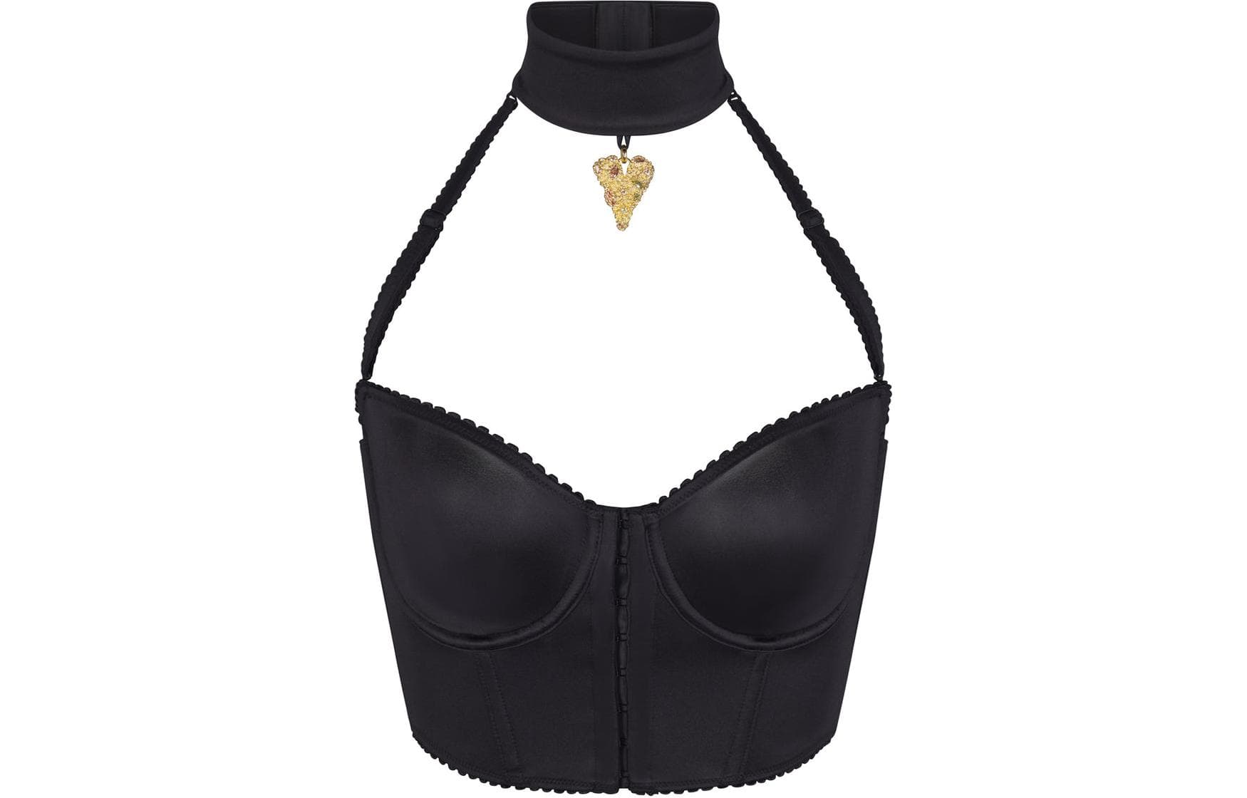 SKIMS FW23 STRETCH SATIN PENDANT CROPPED CORSET ONYX - изображение 1