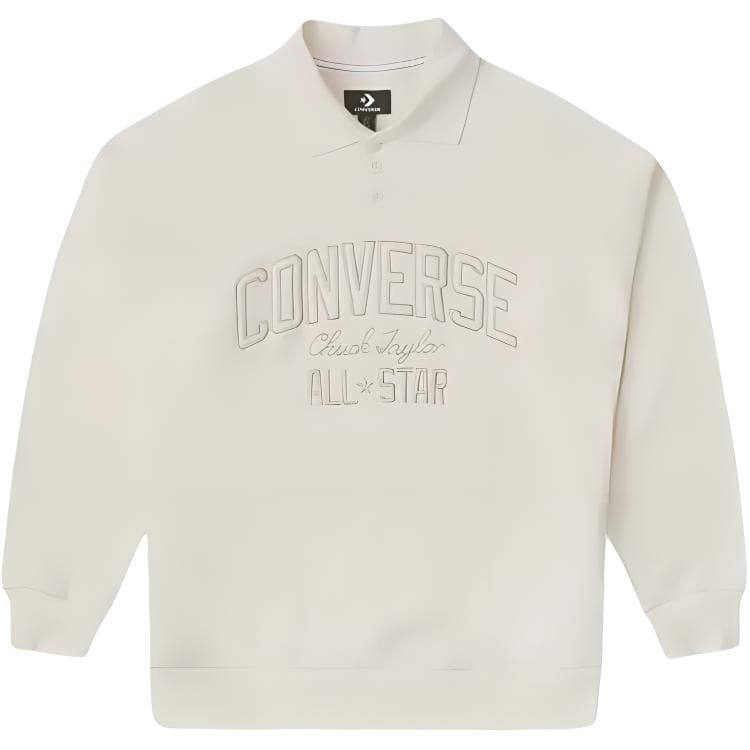 Кофта Converse BUTTON Retro Chuck OWN CREW Мягкий и удобный модный свитшот с воротником поло для женщин белый - изображение 1