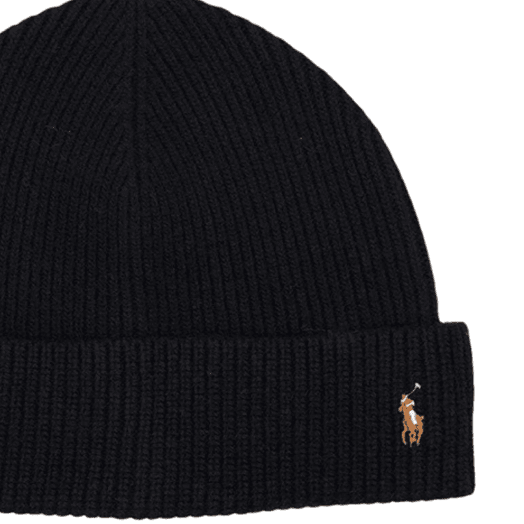 Шапка Polo Ralph Lauren Оригинальный дизайн Шерсть Трикотажная ткань Шапка-бини Мужская Черная - изображение 3