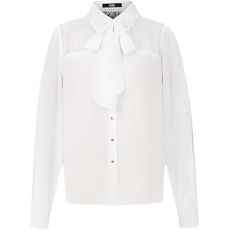 Блузка KARL LAGERFELD / Karl Lagerfeld Jeans FW24 Однотонный Кружевной Топ С Длинными Рукавами Женский Белый - изображение 1