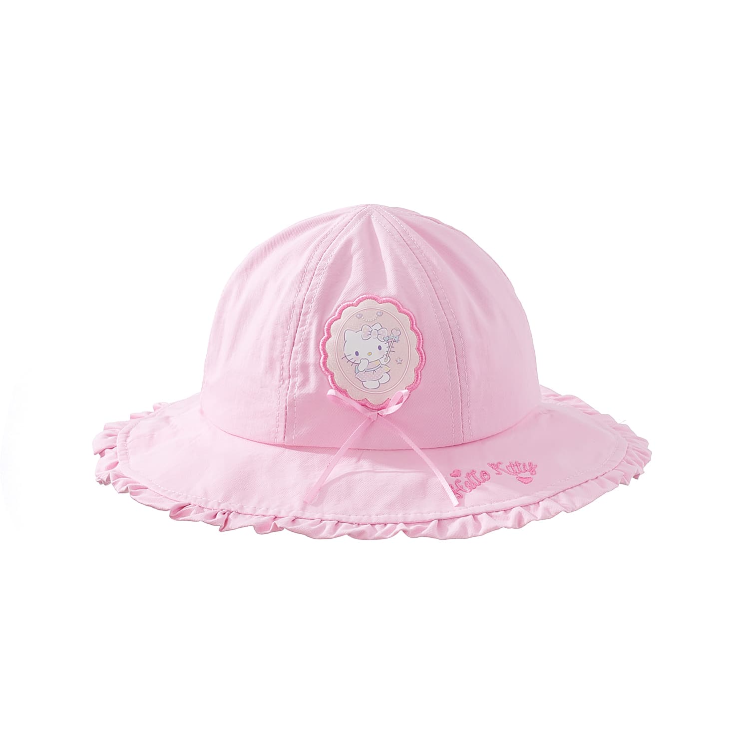 Панама Sanrio Hello Kitty розовый бант с кружевной отделкой, солнцезащитная универсальная шляпа ведра для детей - изображение 1