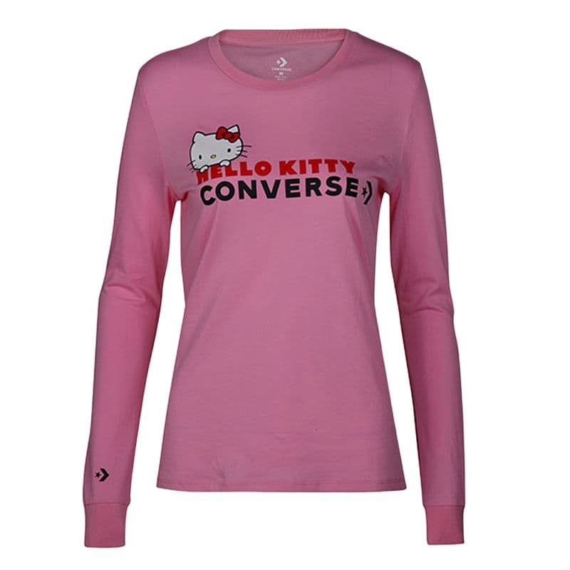Футболка Converse x Hello Kitty Совместная коллекция Круглый вырез Пуловер Длинный рукав Футболка Женский Розовый - изображение 1
