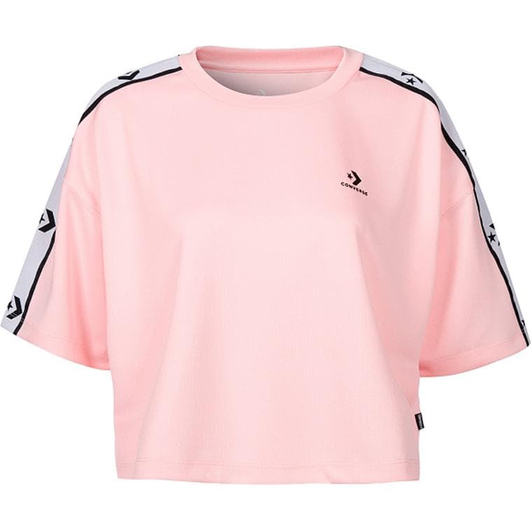 Футболка Converse Tee Star Chevron Track Цветовой блок Принт с логотипом Круглый вырез Пуловер Короткий рукав Женский Светло-розовый - изображение 1