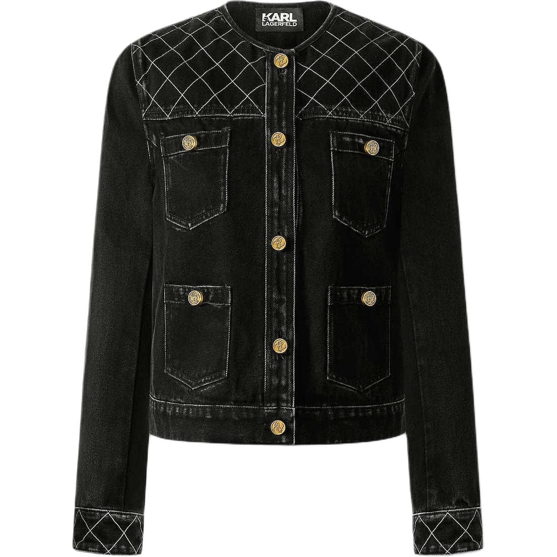KARL LAGERFELD / Karl Lagerfeld Jeans Премиум синий тон Круглый вырез Однобортный Джинсовые куртки Женский Черный - изображение 1