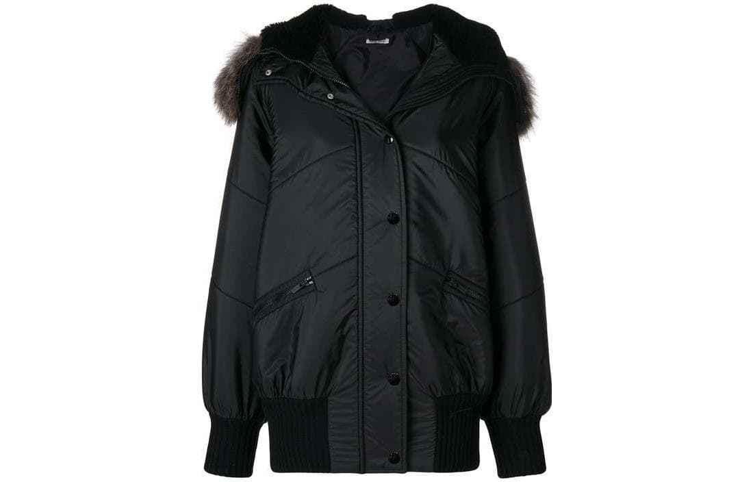 Miu Miu Solid Color Fur Collar Jacket Black - изображение 1