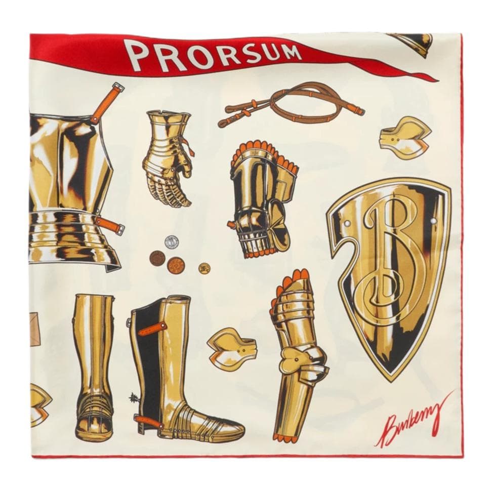 Платок Burberry Шелковый Платок С Принтом Knight Armour Квадратная Форма Ручная Обработка Края - изображение 2