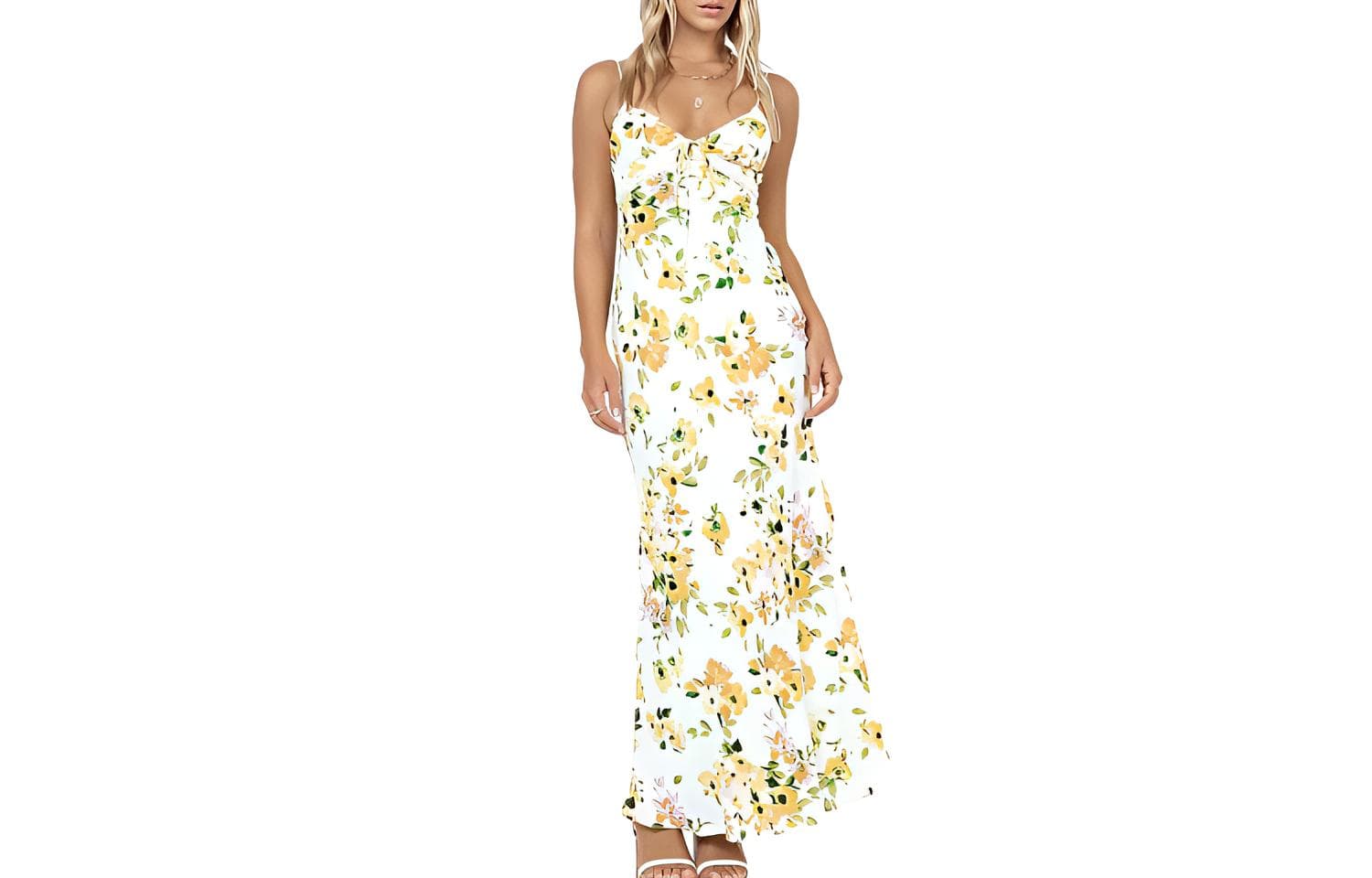 PRINCESS POLLY EMILY MAXI DRESS WHITE YELLOW FLORAL V V - изображение 1