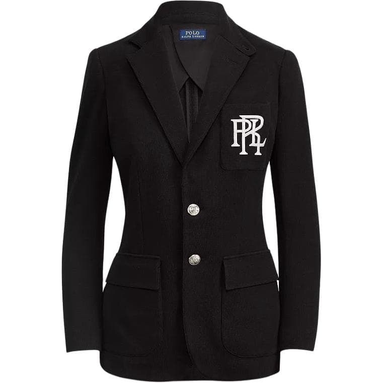 Polo Ralph Lauren Хлопковый однобортный пиджак с длинным рукавом и вышитыми буквами, женский, черный - изображение 1