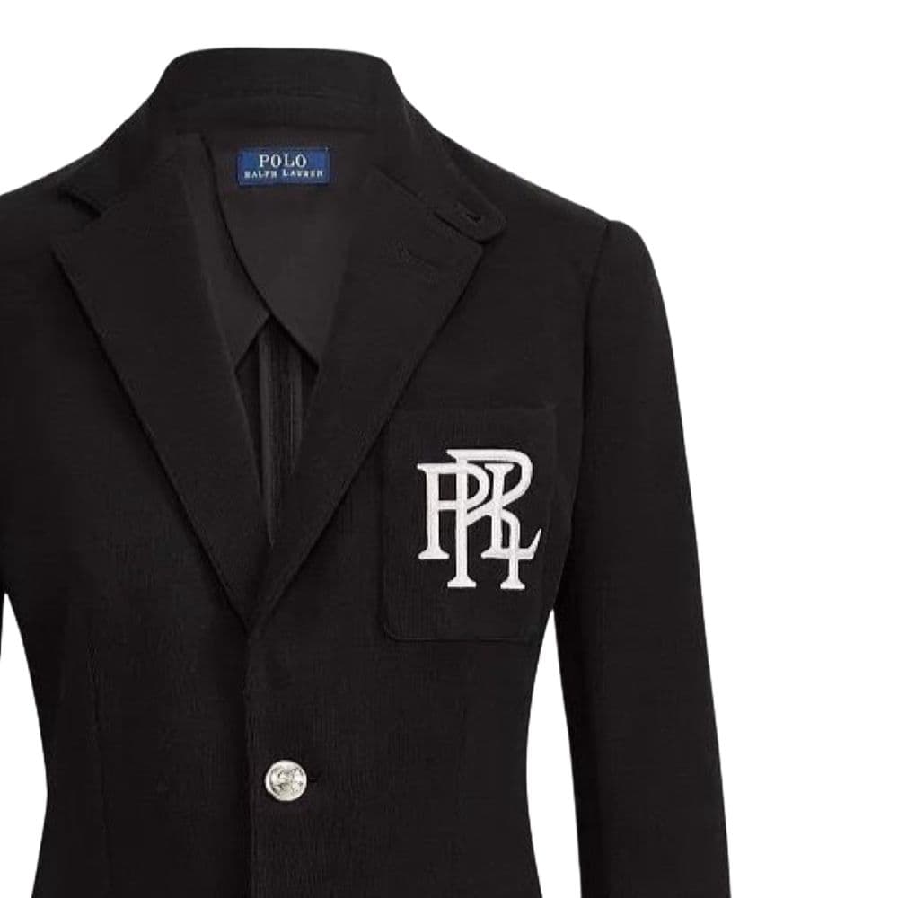 Polo Ralph Lauren Хлопковый однобортный пиджак с длинным рукавом и вышитыми буквами, женский, черный - изображение 4