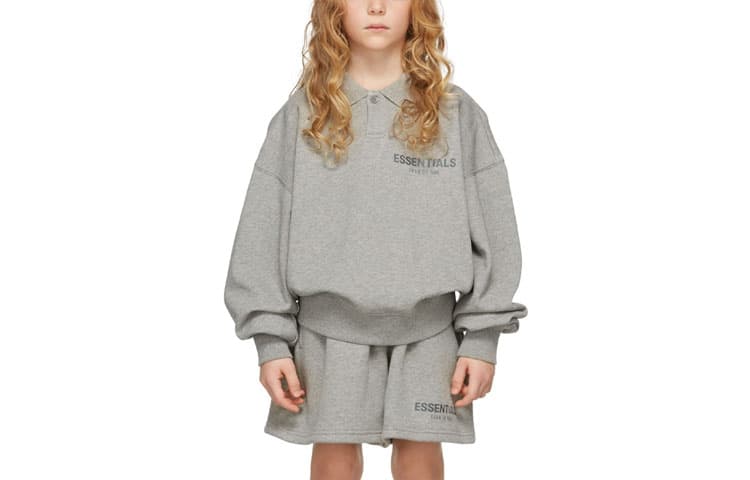 Кофта Fear of God Essentials FW21 Kids Grey French Terry Long Sleeve Polo Heather oatmeal Polo - изображение 1