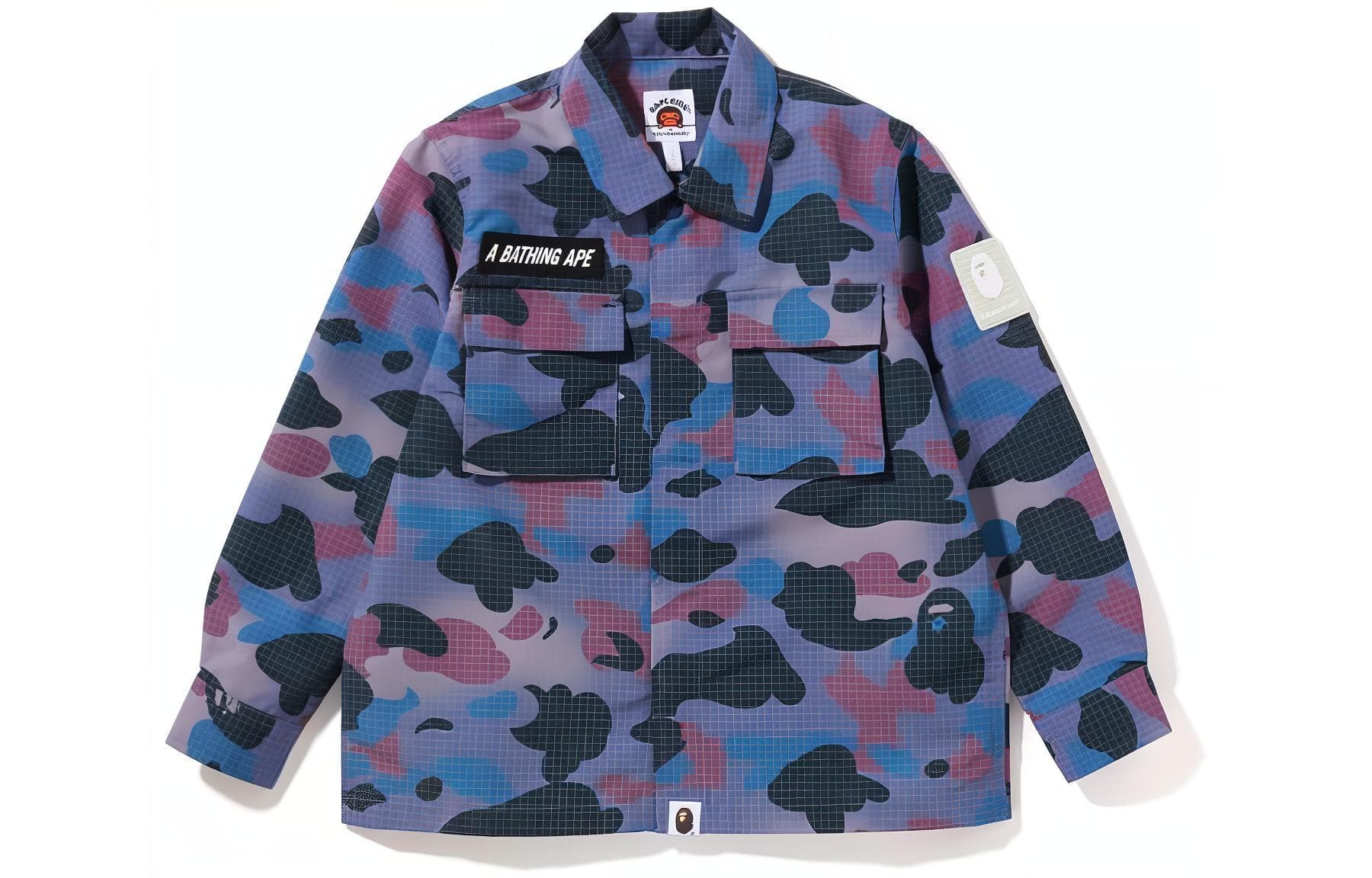 Bape FW22 Grid Camo Military Shirt Logo - изображение 2
