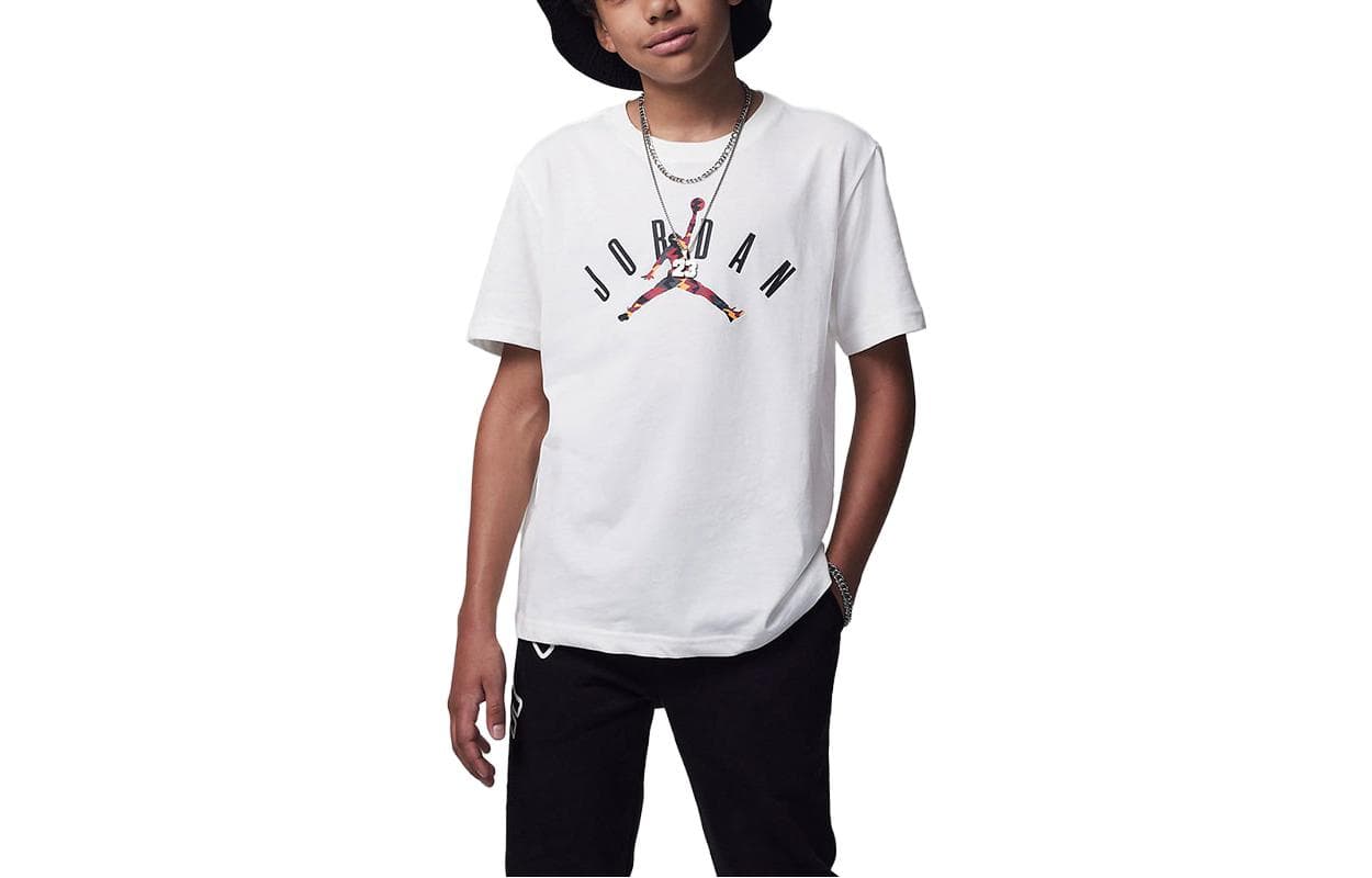 Футболка Jordan T-shirt Flight MVP Буква Логотип Круглый вырез Вязаная модель Короткий рукав Парусно-белый Детский - изображение 1