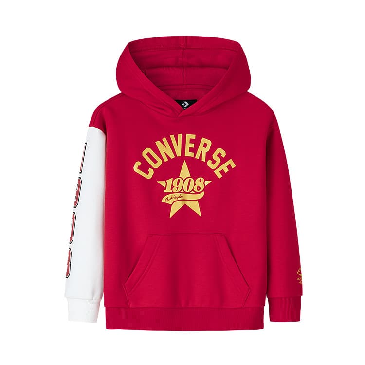 Converse Толстовка CNY серия с флисовой подкладкой модный удобный мягкий безопасный для кожи с капюшоном ярко-красный детский - изображение 1