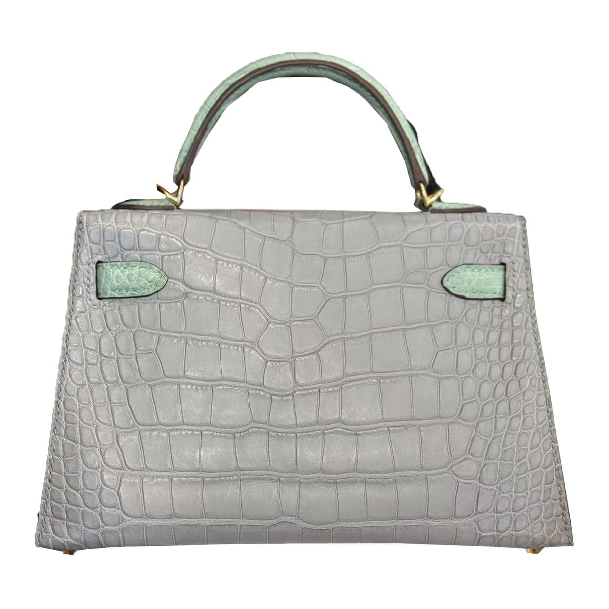 Сумка Hermes Mini Kelly 2 Gold Buckle Matte Crocodile Pearl Gray Mint Green - изображение 2