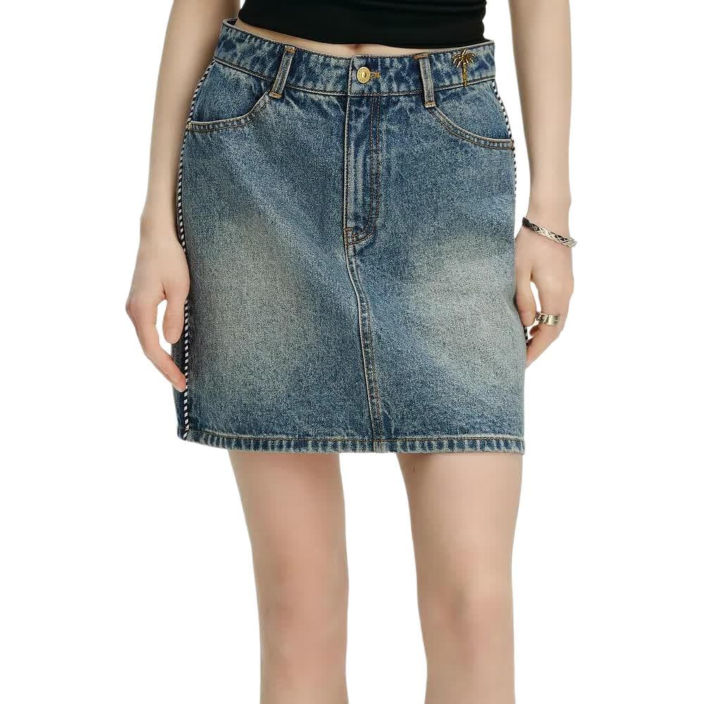 KARL LAGERFELD / Karl Lagerfeld Jeans Уличная Мода Городской Стиль Премиум Джинсовая Короткая Юбка С Потертостями И Карманами На Молнии Женская Синий - изображение 1