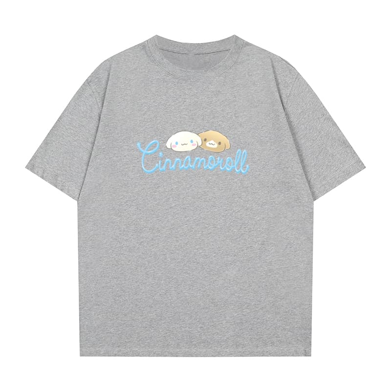 Футболка Sanrio x CINNAMOROLL Совместная коллекция Cinnamonroll Универсальный черный Минималистичный Повседневный Экстра свободный Спущенное плечо Модный бренд Плотный 100% хлопок Унисекс футболка - изображение 1