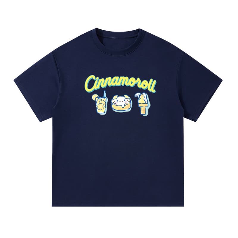 Футболка Sanrio x CINNAMOROLL Совместная коллекция Cinnamonroll Веселая мультяшная 260г 100% плотный хлопок Дышащий Круглый вырез Экстра свободный Базовая рубашка Одежда для пары Принт с буквами Модный бренд Универсальный Повседневный Унисекс - изображение 1