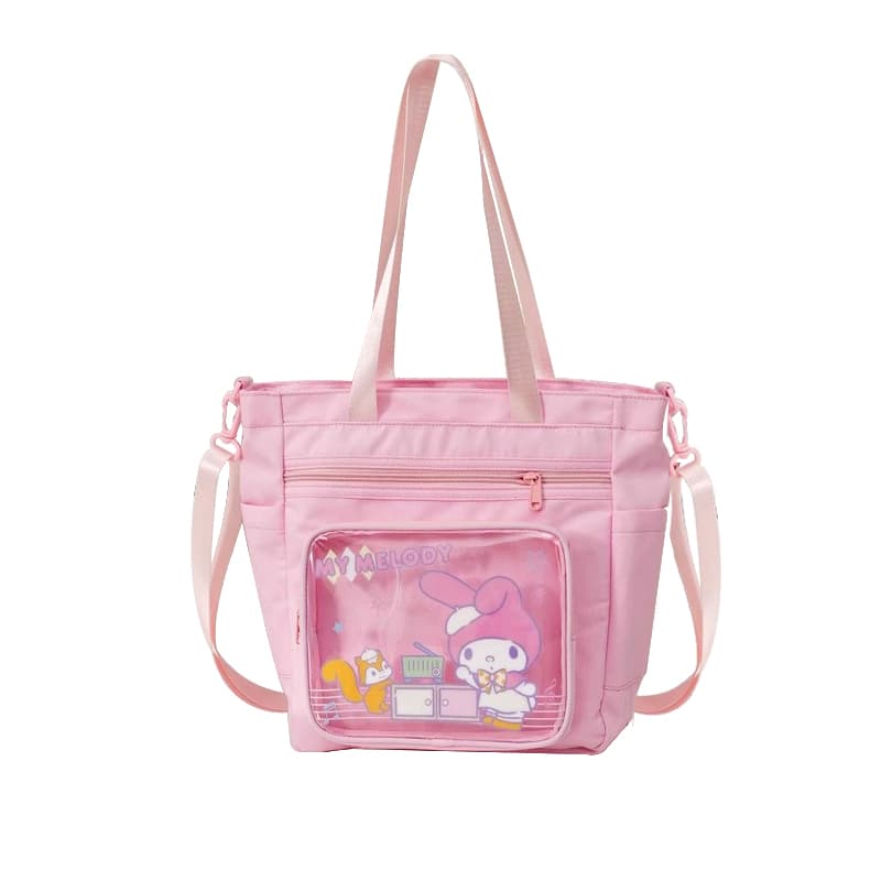 Sanrio My Melody Ита-баги Повседневный Модный Универсальный Утилитарный Мультяшный Милый и симпатичный Портативный Легкий Прочный Прозрачный Сумка Большой объем Хранение Сумки через плечо Ита-баги Женский Розовый - изображение 1
