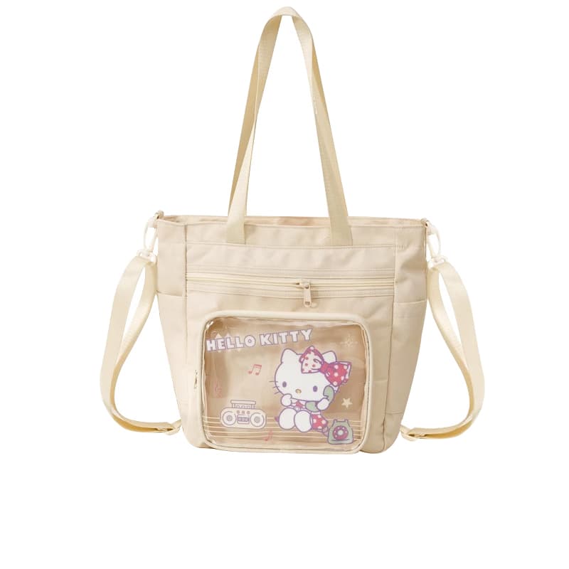 Sanrio Hello Kitty Повседневный Модный Универсальный Утилитарный Мультяшный Милый и симпатичный Портативный Легкий Прочный Прозрачный Полиэстер Ита-сумка Обычный размер Женский Бежевый - изображение 1