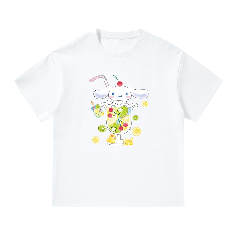Футболка Sanrio x CINNAMOROLL Совместная коллекция Милый и симпатичный мультяшный аниме принт экстра свободный спущенное плечо повседневный универсальный короткий рукав футболка унисекс - изображение 1