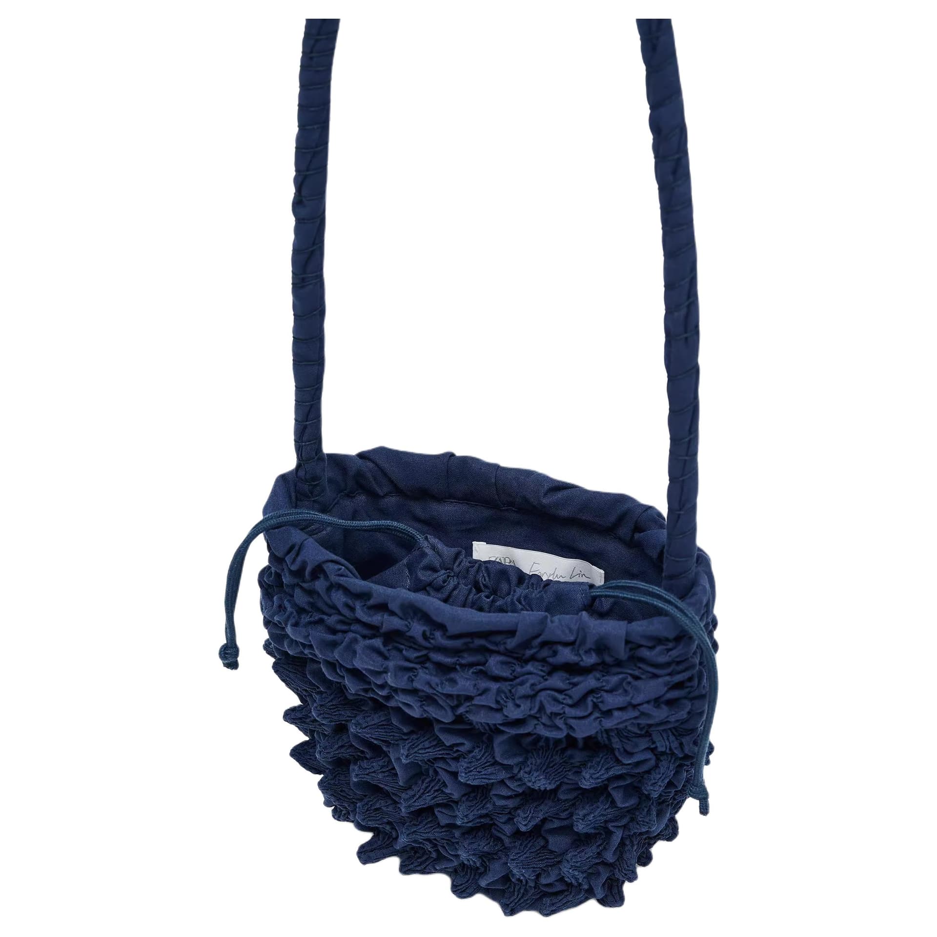 Мини-сумка ZARA Pleated Cotton Shoulder Bag Blue - изображение 4