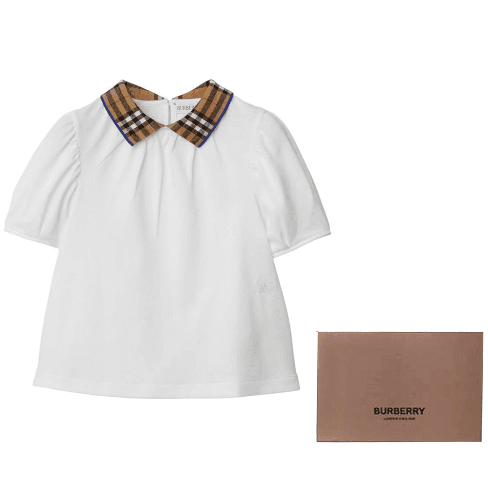 Футболка Burberry FW23 Colorblock Check Polo Shirt White - изображение 8