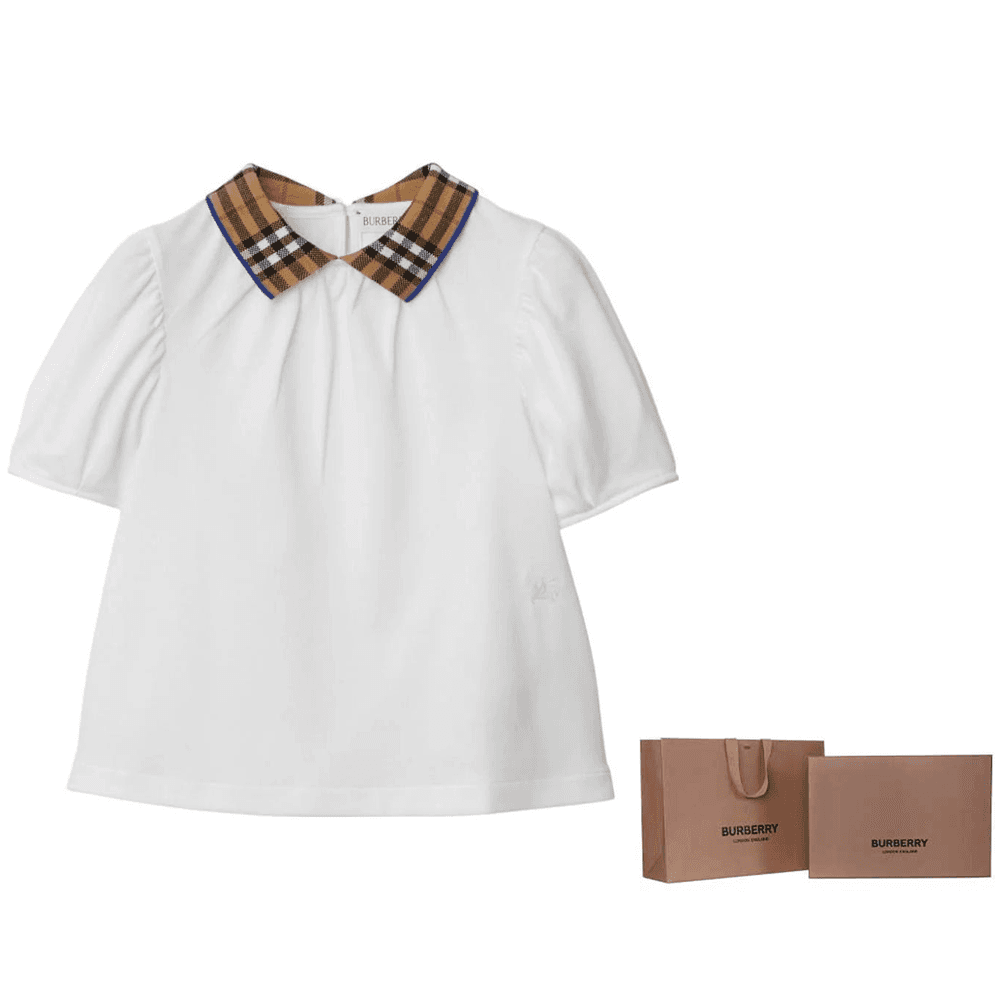 Футболка Burberry FW23 Colorblock Check Polo Shirt White - изображение 9